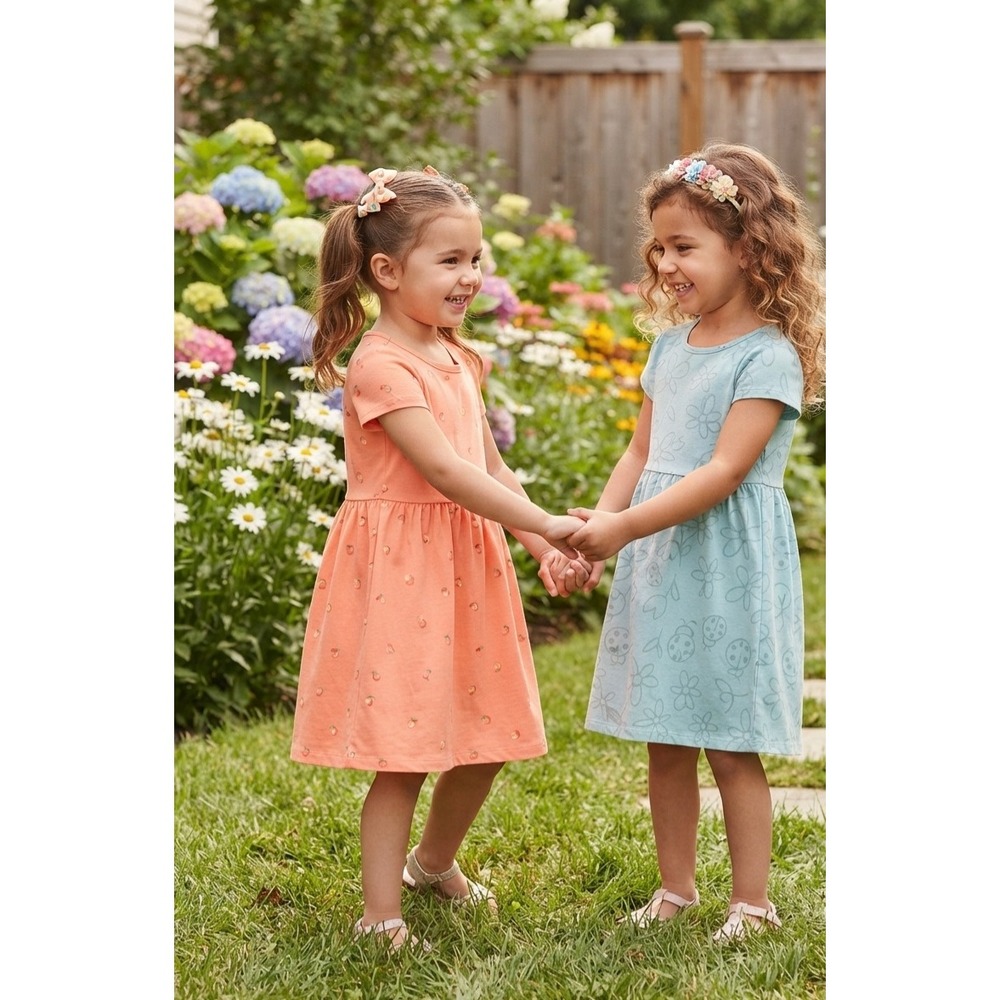 Carters Toddler Girls 2 Pack Jersey Dresses 5T Orange Peach Blue Floral 2V558510